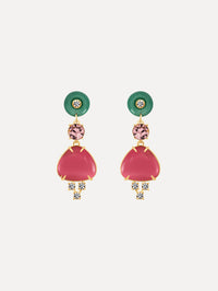The image depicts cabochon drop crystal earrings. Front view.