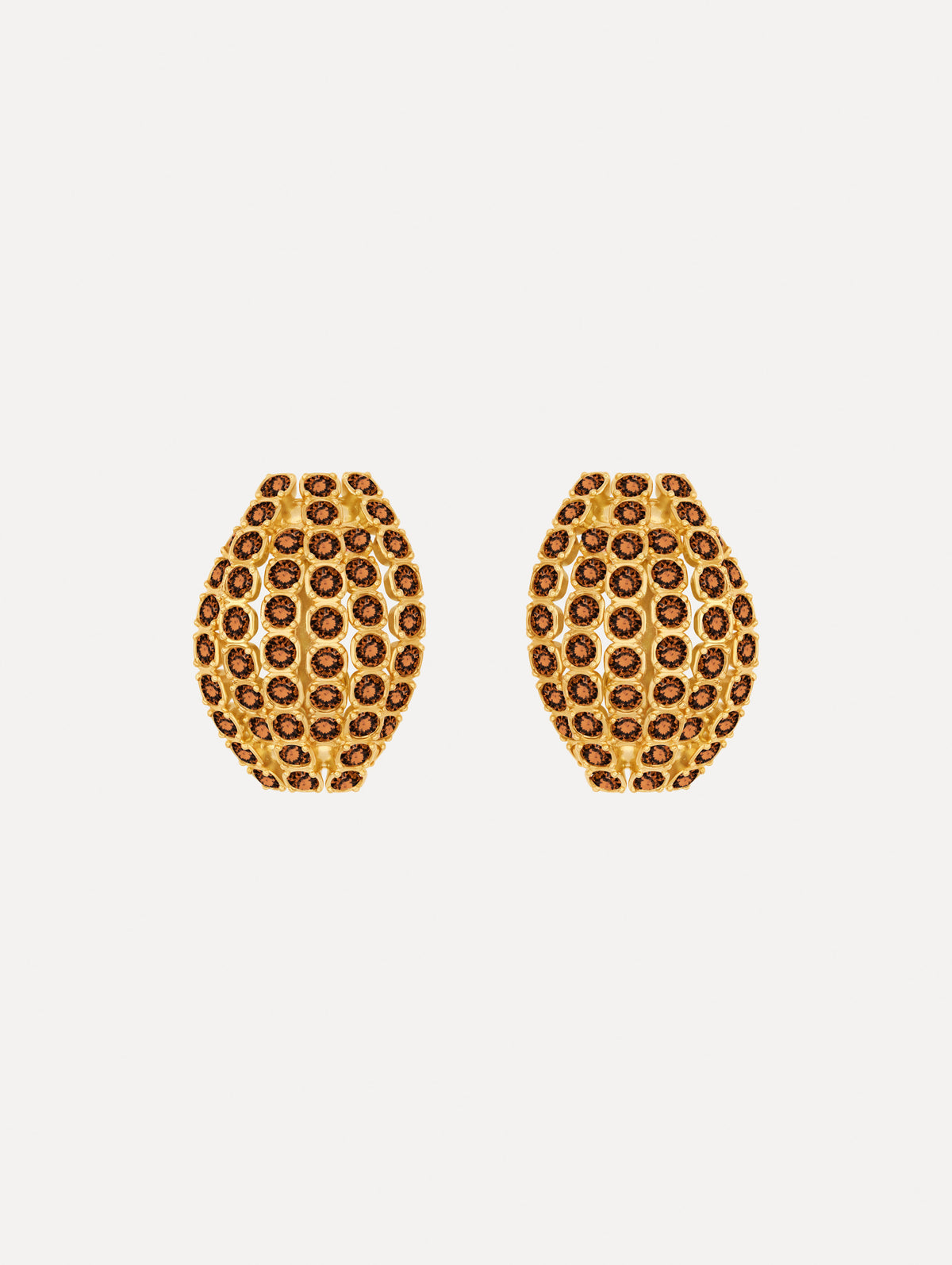The image depicts crystal domed earrings. Front view.