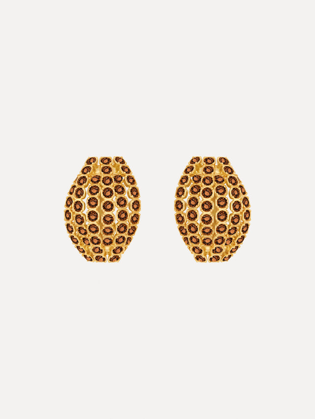 The image depicts crystal domed earrings. Front view.