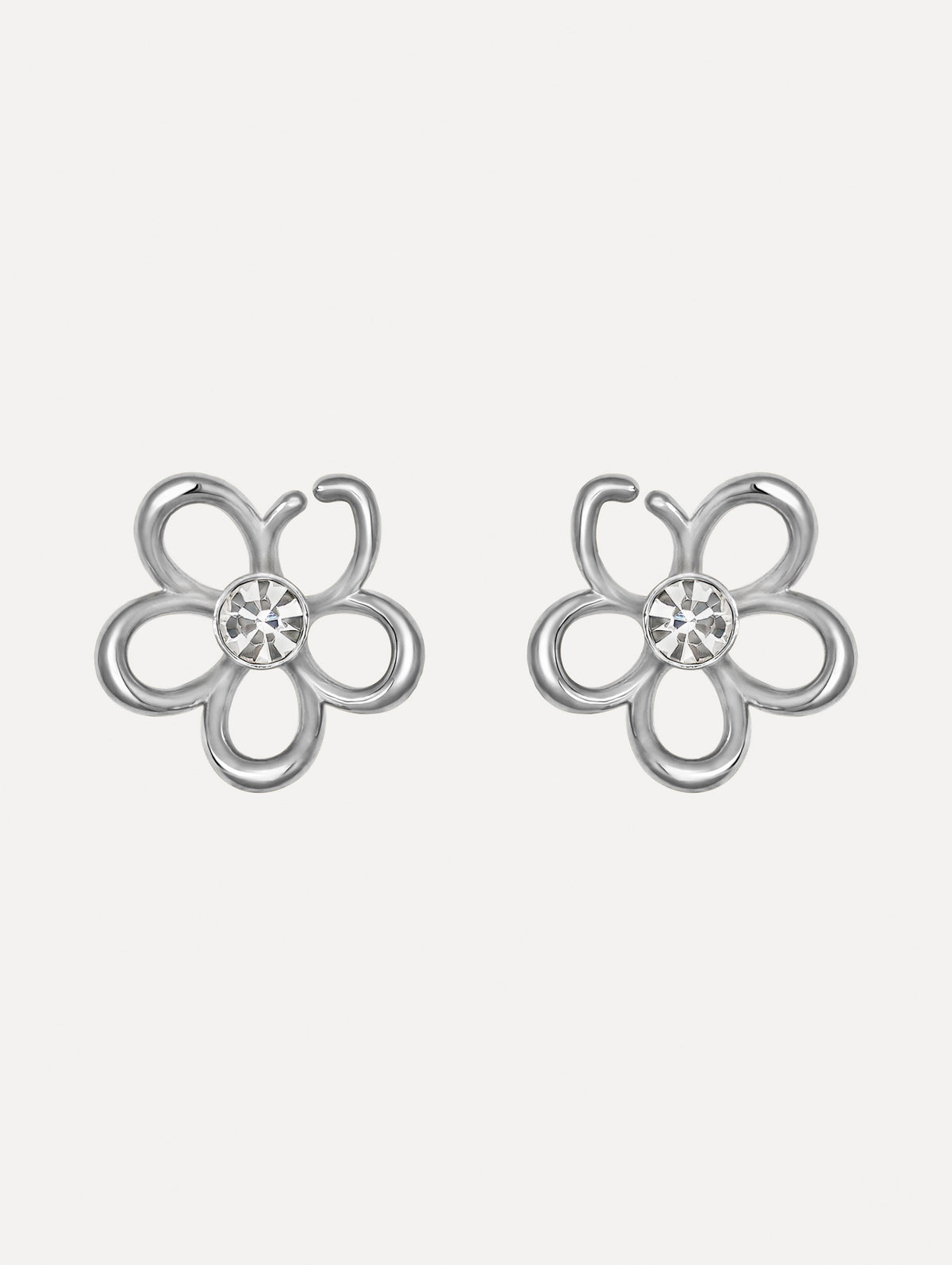 The image depicts O flower crystal earrings. Front view.