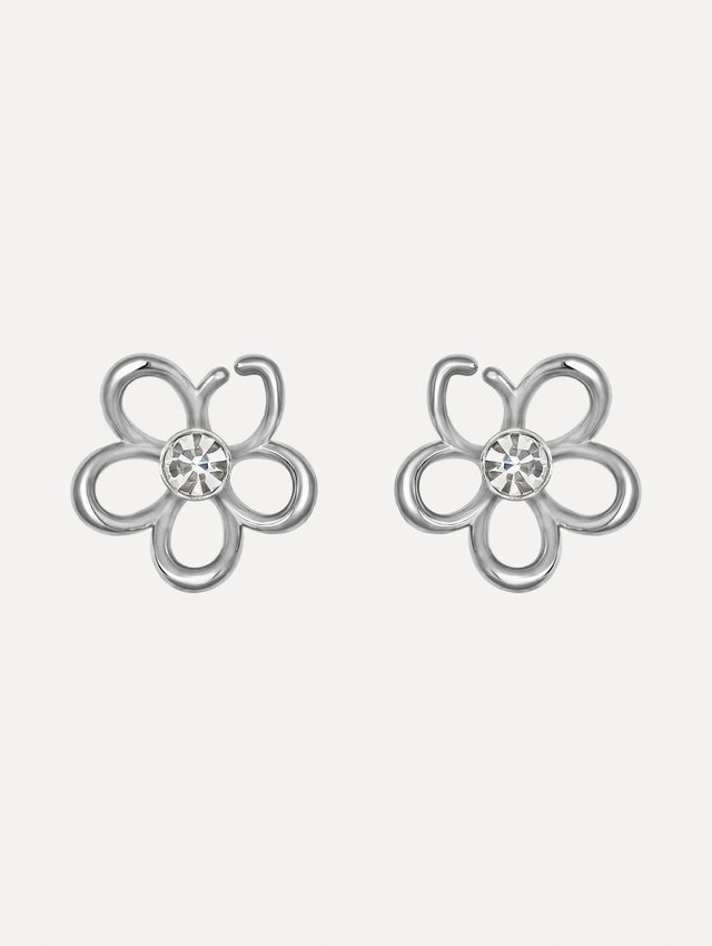 The image depicts O flower crystal earrings. Front view.