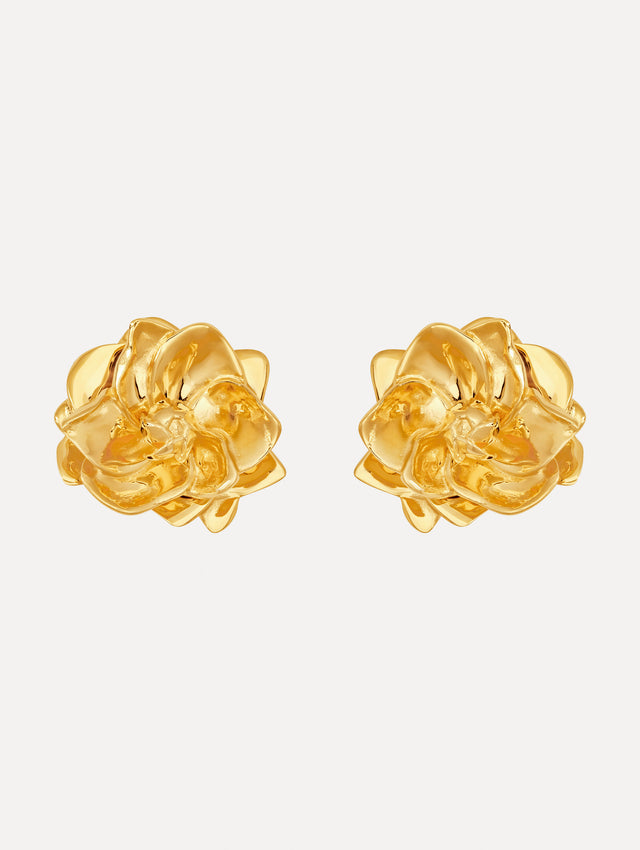 The image depicts small lily flower earrings. Front view.