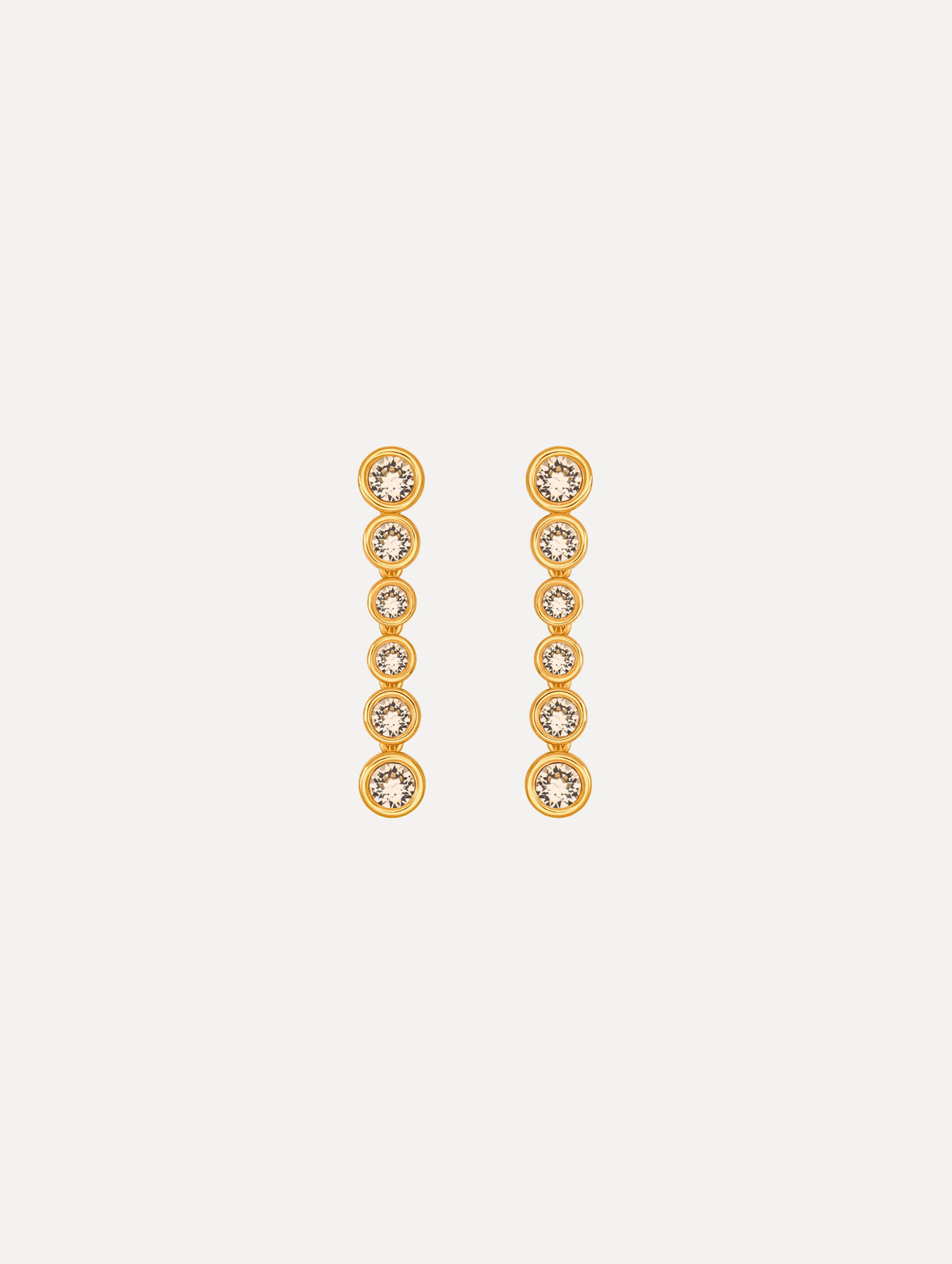 The image depicts crystal sphere drop earrings. Front view.