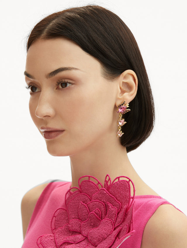 Pink Crystal Rose Drop Earrings Front View