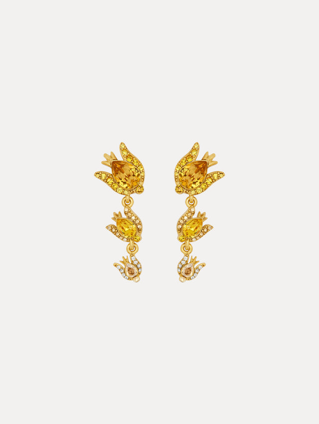 Topaz Crystal Rose Three-Tier Drop Earrings Front View