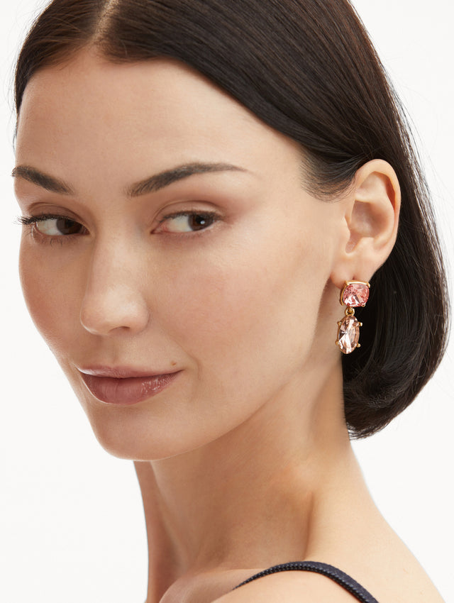 Double Pink Crystal Drop Earrings Front View