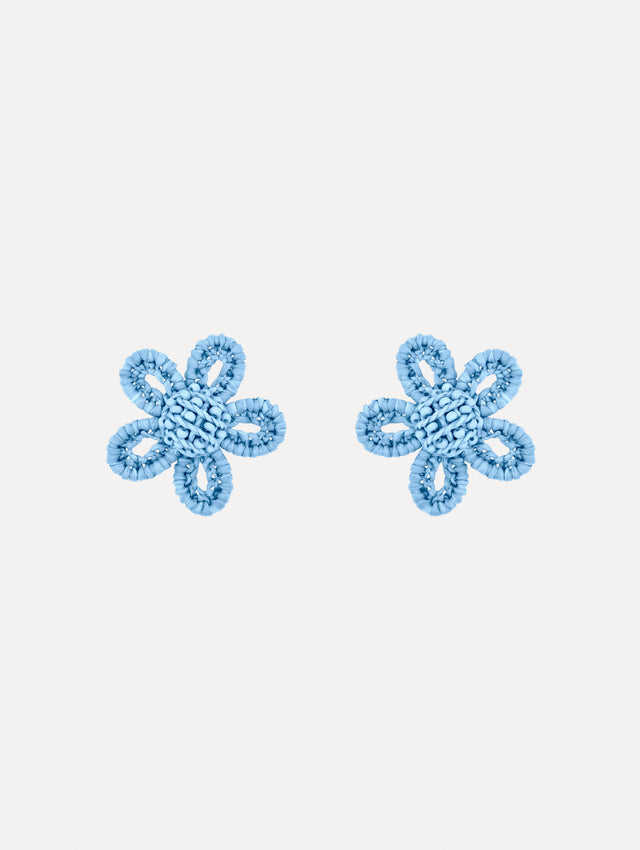 Small Woven Raffia Flower Earrings