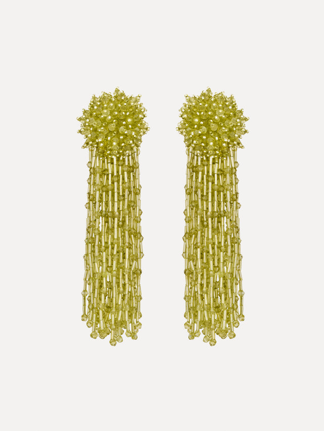 Beaded Tassel Drop Clip-On Earrings