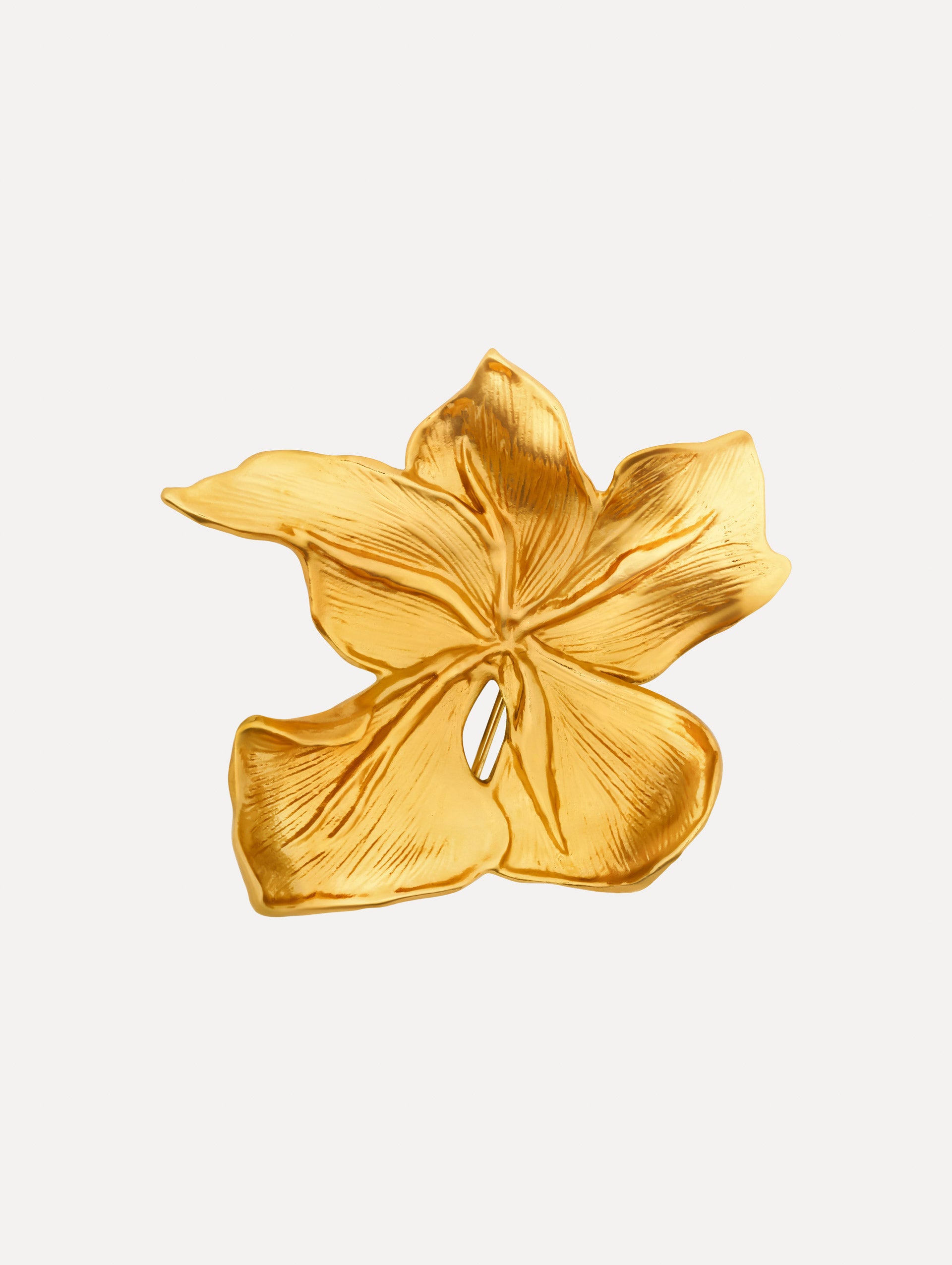 Gold Enamel Cyclamen Brooch with sculpted petal detailing. Front View.