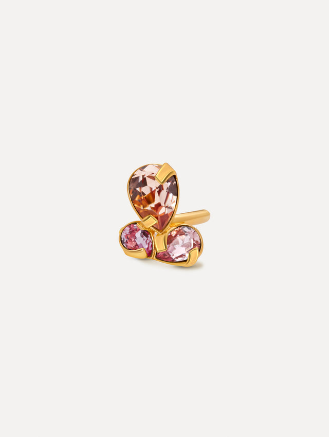 Pink Pear-Cut Cluster Ring featuring three oversized faceted stones in blush and rose-pink tones. Front View.