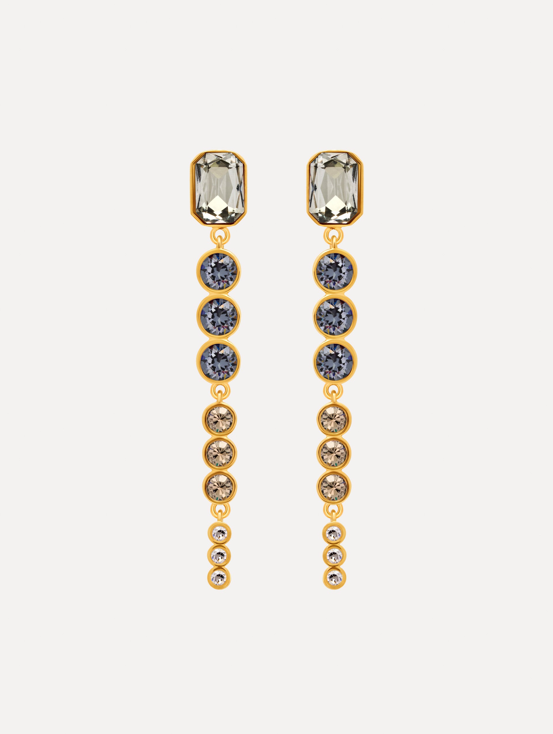 green and blue Cascading Mixed-Stone Drop Clip-On Earrings. Front view. 