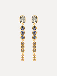 green and blue Cascading Mixed-Stone Drop Clip-On Earrings. Front view. 