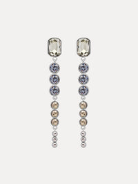 green and blue Cascading Mixed-Stone Drop Clip-On Earrings. Front view. 