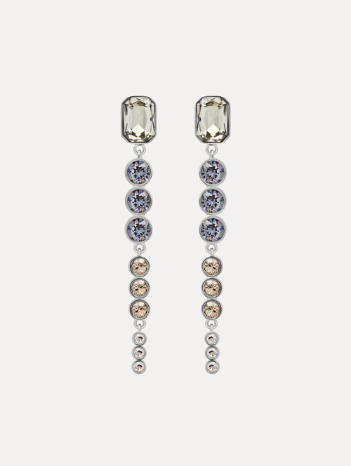 green and blue Cascading Mixed-Stone Drop Clip-On Earrings. Front view. 