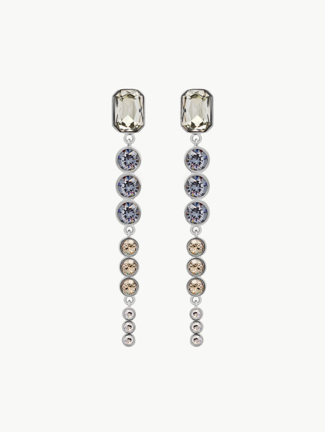 green and blue Cascading Mixed-Stone Drop Clip-On Earrings. Front view. 