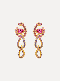 Rhinestone Chain-Link Clip-On Earrings in Violet and Purple combo. Front View.