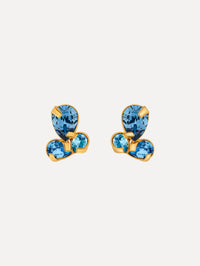 Blue Pear-Cut Cluster Earrings with three tier multicolored blue crystals. Front View.