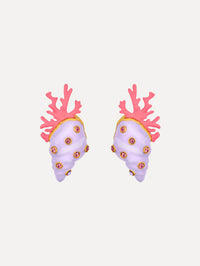 Enamel Seashell and Coral Earrings