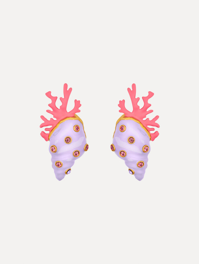 Enamel Seashell and Coral Earrings