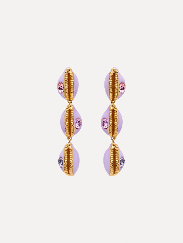 Enamel Cowrie Shell Clip-On Earrings