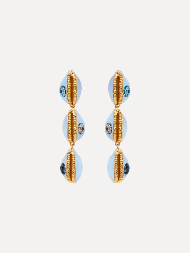 Enamel Cowrie Shell Clip-On Earrings