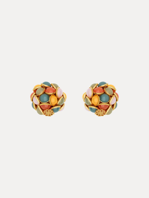 Cabochon Cluster Button Earrings
