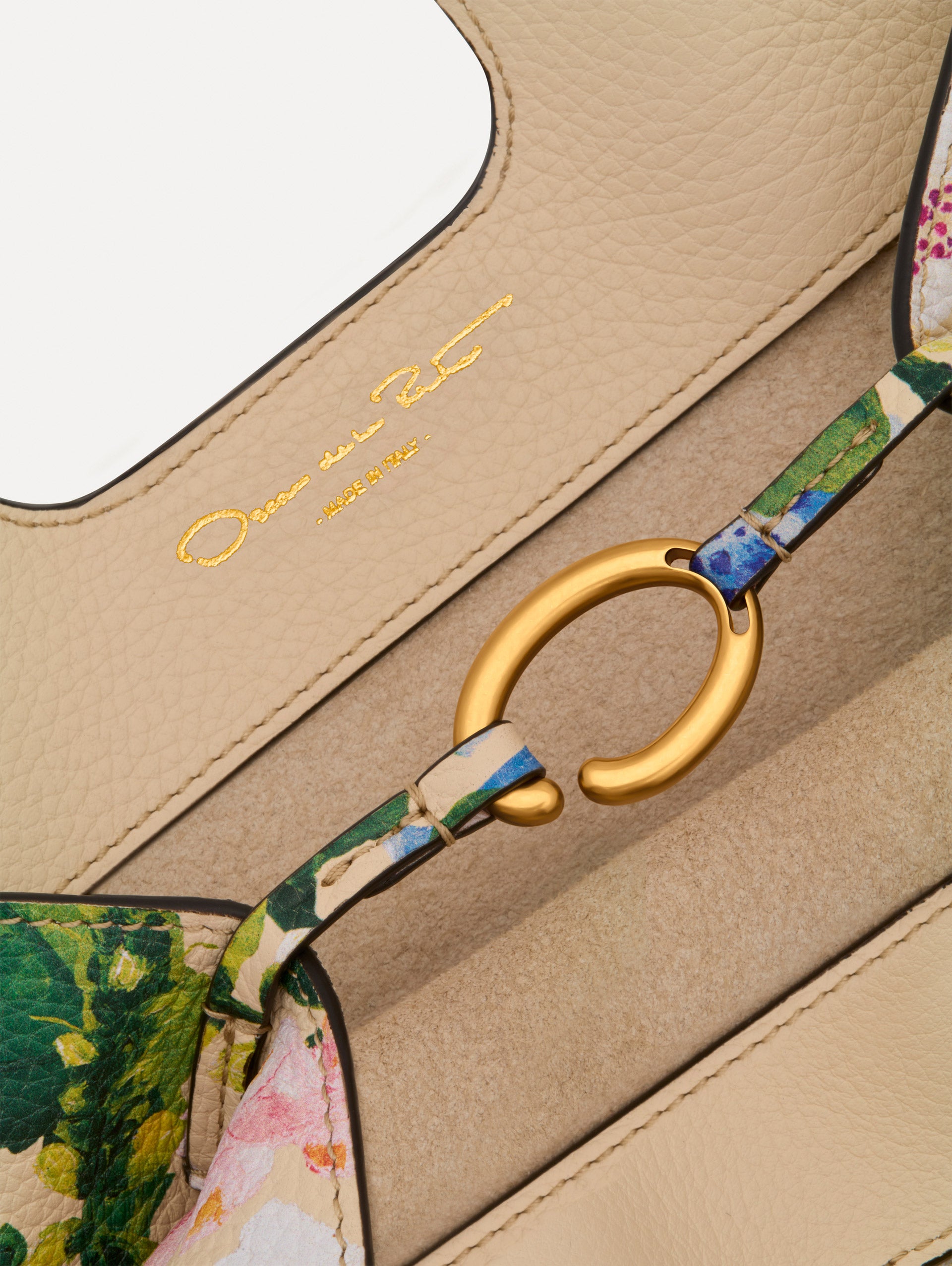 Floral Mini Topaz featuring multicolor foxglove motifs on a structured silhouette with top handles.